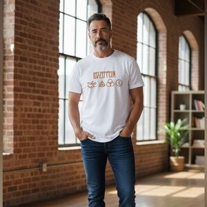 Led Zeppelin White Band T Shirt Short Sleeves Graphic Tee Unisex Size Large NEW